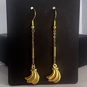 Gold Banana Drop Fish Hook Earrings